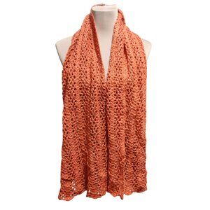 Handmade Rust Crochet Scarf Open Lace Stitch Vintage Boho Fall Festival Wrap